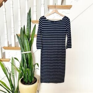 GAP Factory Blue White Stripe Wide Neck Long Sleeve Casual Midi Dress Size XS